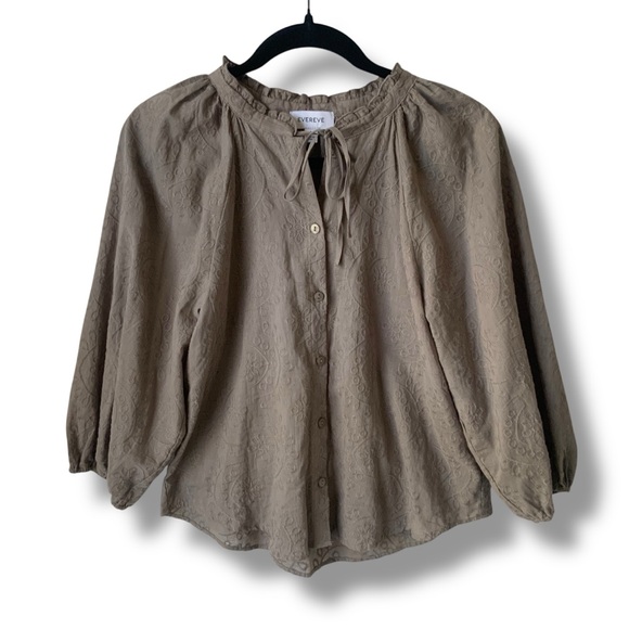 EVEREVE Palmer Embroidered Blouse Top Embroidered Mocha Small - Picture 3 of 12